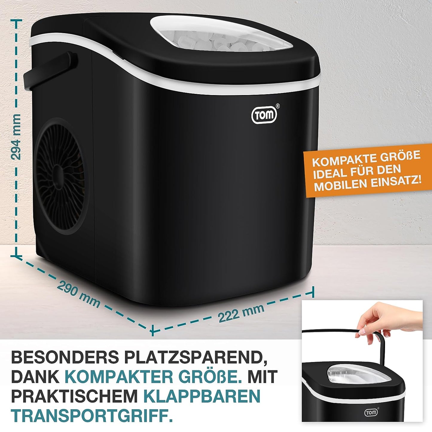 BITTE LESEN !!! Retourenware ! Eiswürfelmaschine Eiswürfelbereiter Eiswürfel Eiswürfelmacher mit 1,3 l Schwarz