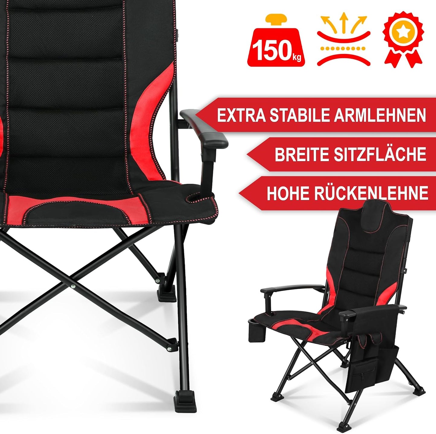 BITTE LESEN !!! Retourenware! Campingstuhl faltbar Klappstuhl Camping Stuhl Hochlehner gepolstert Schwarz Rot