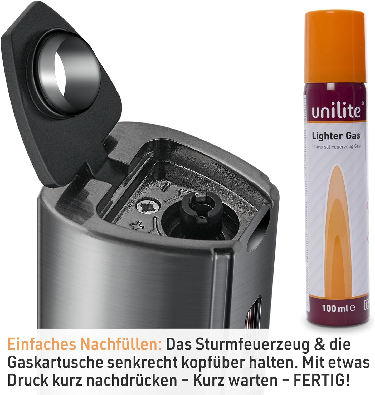 Unilite Feuerzeug Silbe/Antrazit   Jet 061 Sturmfeuerzeug