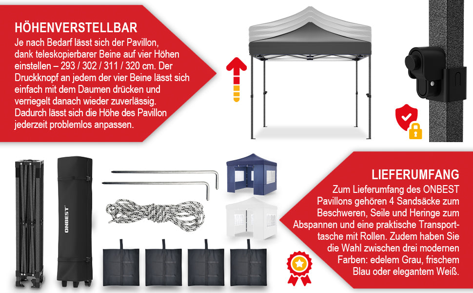 Partyzelt Pavillon Grau Garten 3 x 3 Meter