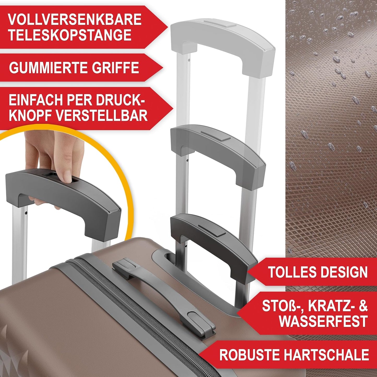 Hartschalenkoffer Kofferset Reisetrolley Hand Koffer Coffee 4-teiliges Kofferset