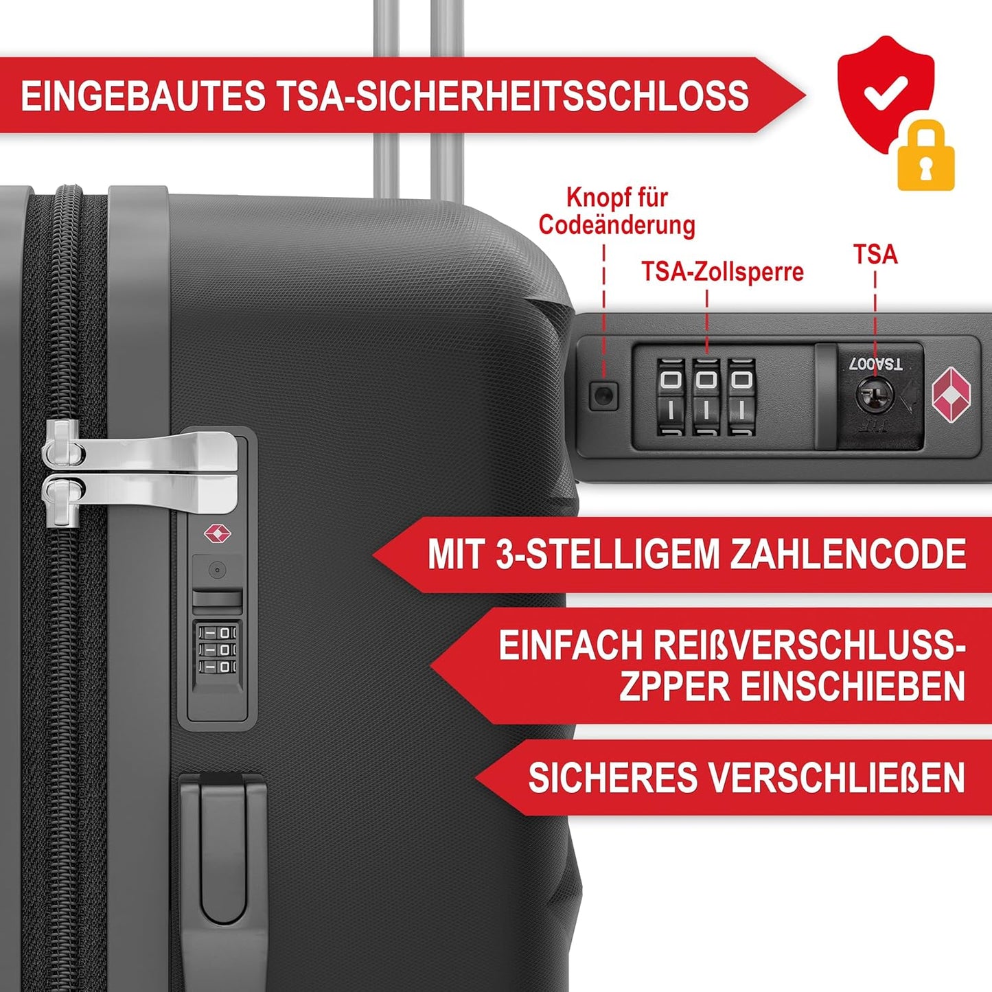 Hartschalenkoffer Kofferset Reisetrolley Hand Koffer Schwarz 4-teiliges Kofferset