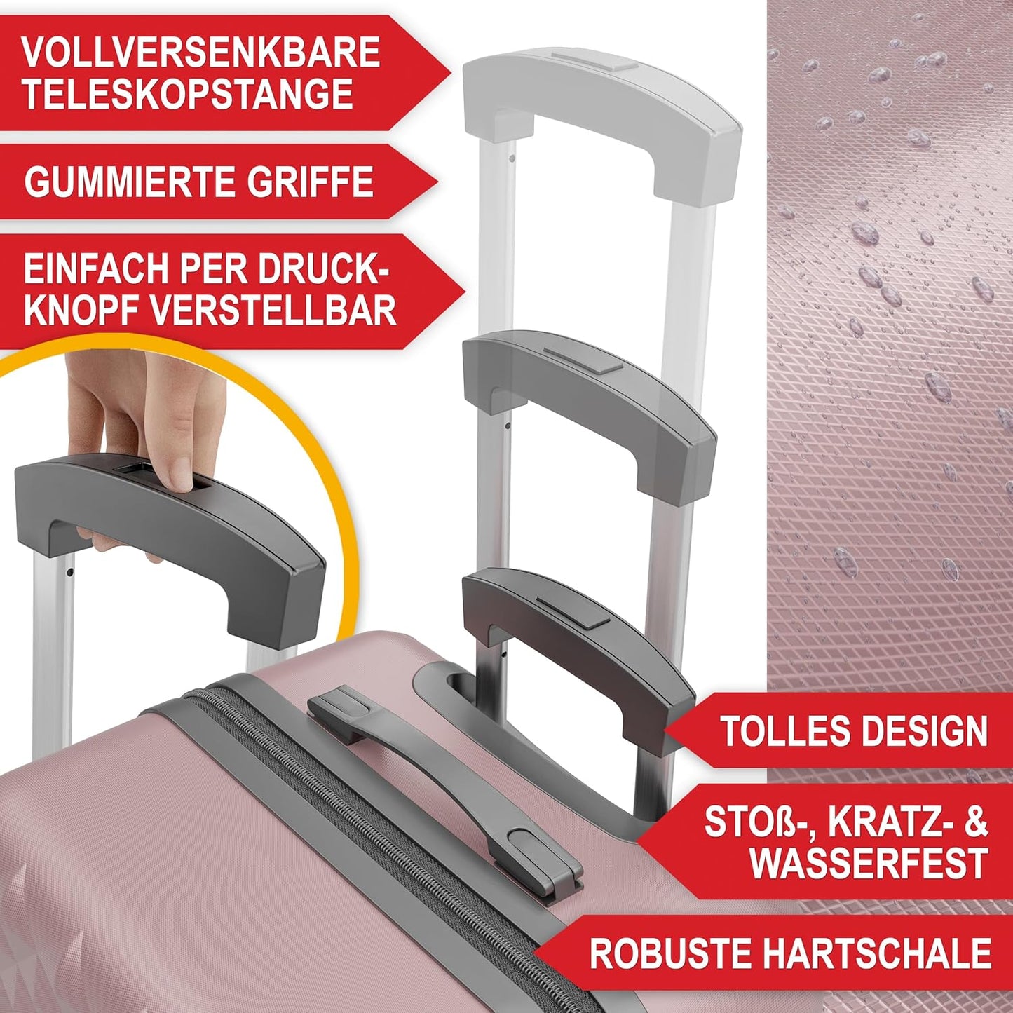 Hartschalenkoffer Kofferset Reisetrolley Hand Koffer Rose Gold 4-teiliges Kofferset