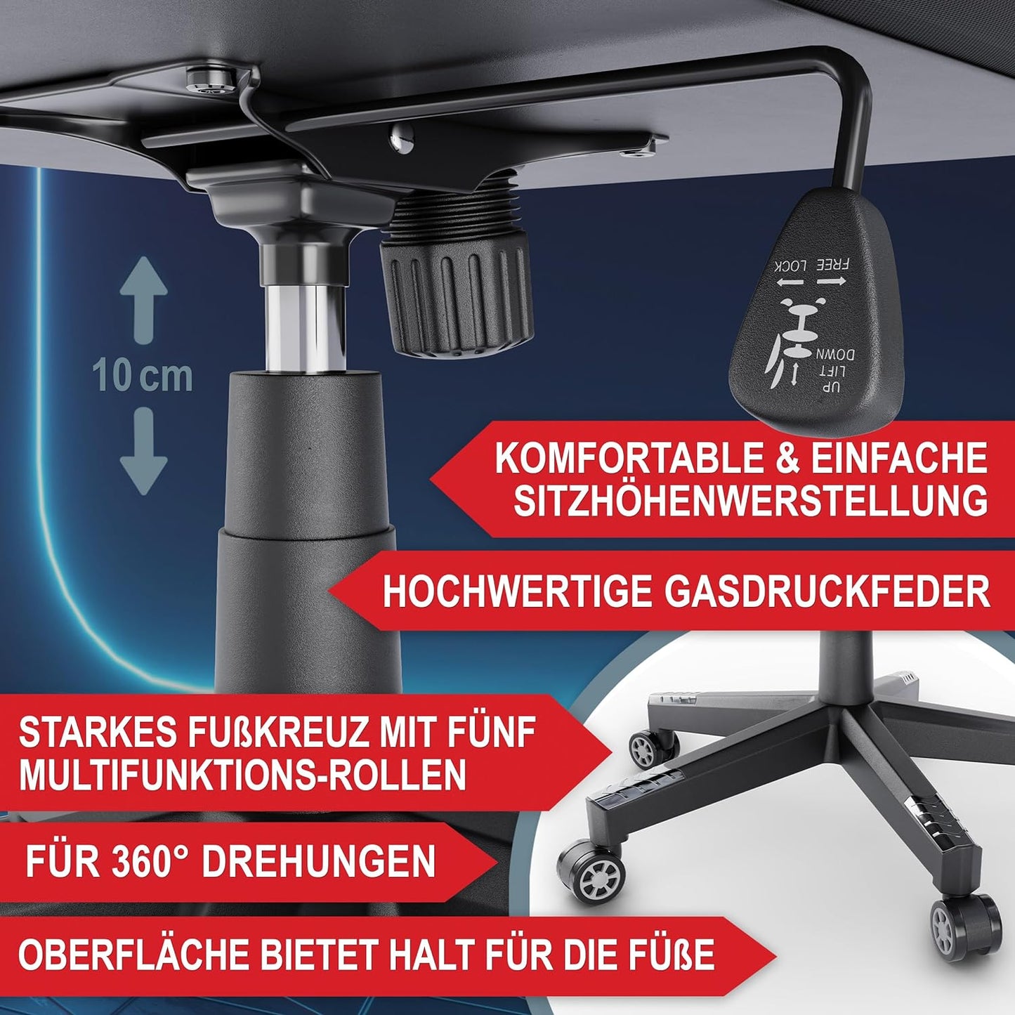 Schreibtischstuhl Gaming Stuhl PC Stuhl Schreibtischstuhl Bürostuhl Schwarz Blau