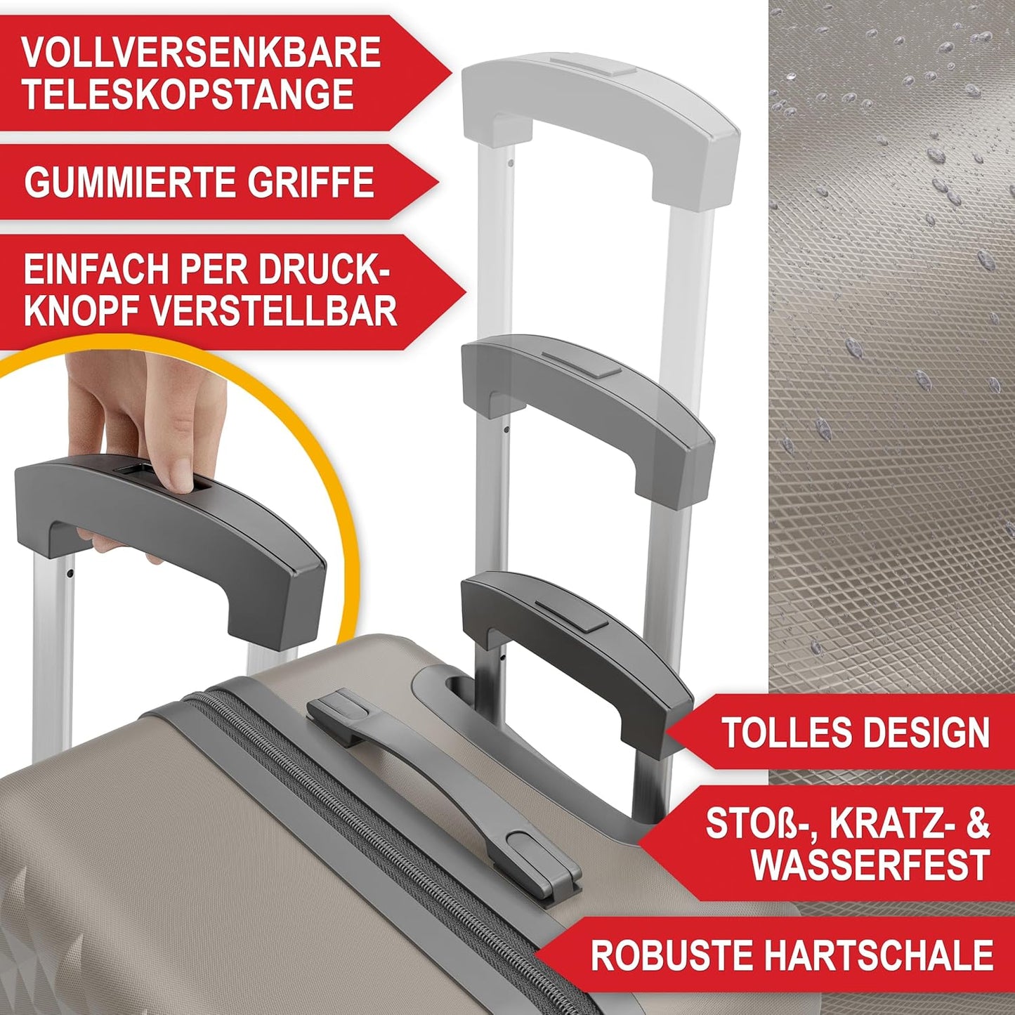 Hartschalenkoffer Kofferset Reisetrolley Hand Koffer Champagner 4-teiliges Kofferset