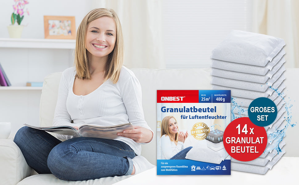 Luftentfeuchter Nachfüll Pack Granulat Beutel Raum Entfeuchter Trockner 14x 400g