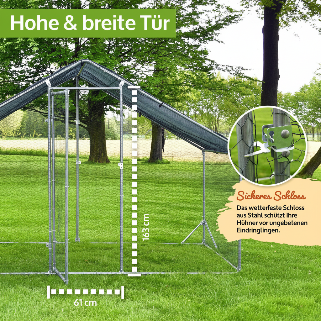 Freilaufgehege XXL Hasen/Kaninchen 400x300x195cm  aus Metall mit Sonnendach/Regenschutz