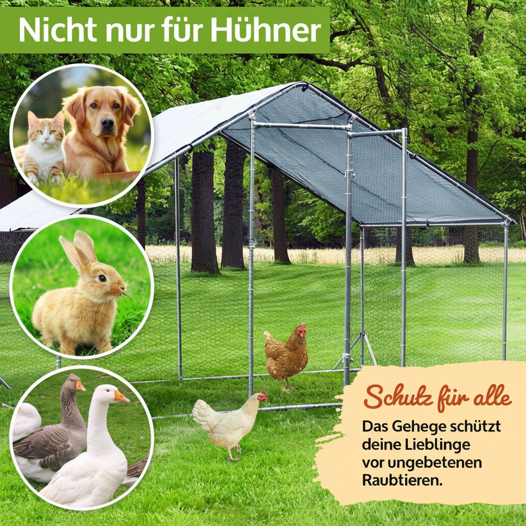 Freilaufgehege XL  Hühner/Enten /Wachteln 300x200x195cm aus Metall mit Sonnendach/Regenschutz