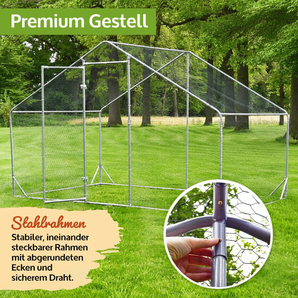 Freilaufgehege L Hasen/Kaninchen 200x200x195cm aus Metall mit Sonnendach/Regenschutz