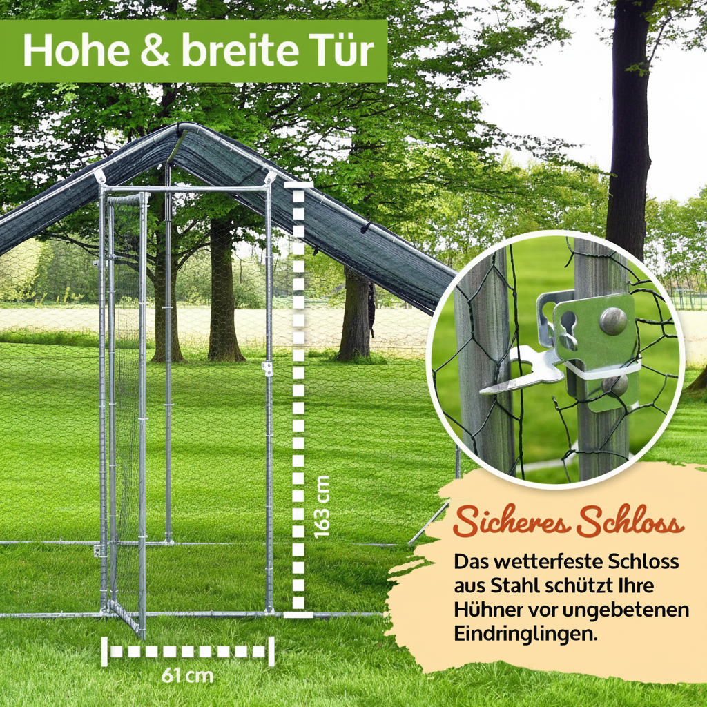 Freilaufgehege XL  Hühner/Enten /Wachteln 300x200x195cm aus Metall mit Sonnendach/Regenschutz