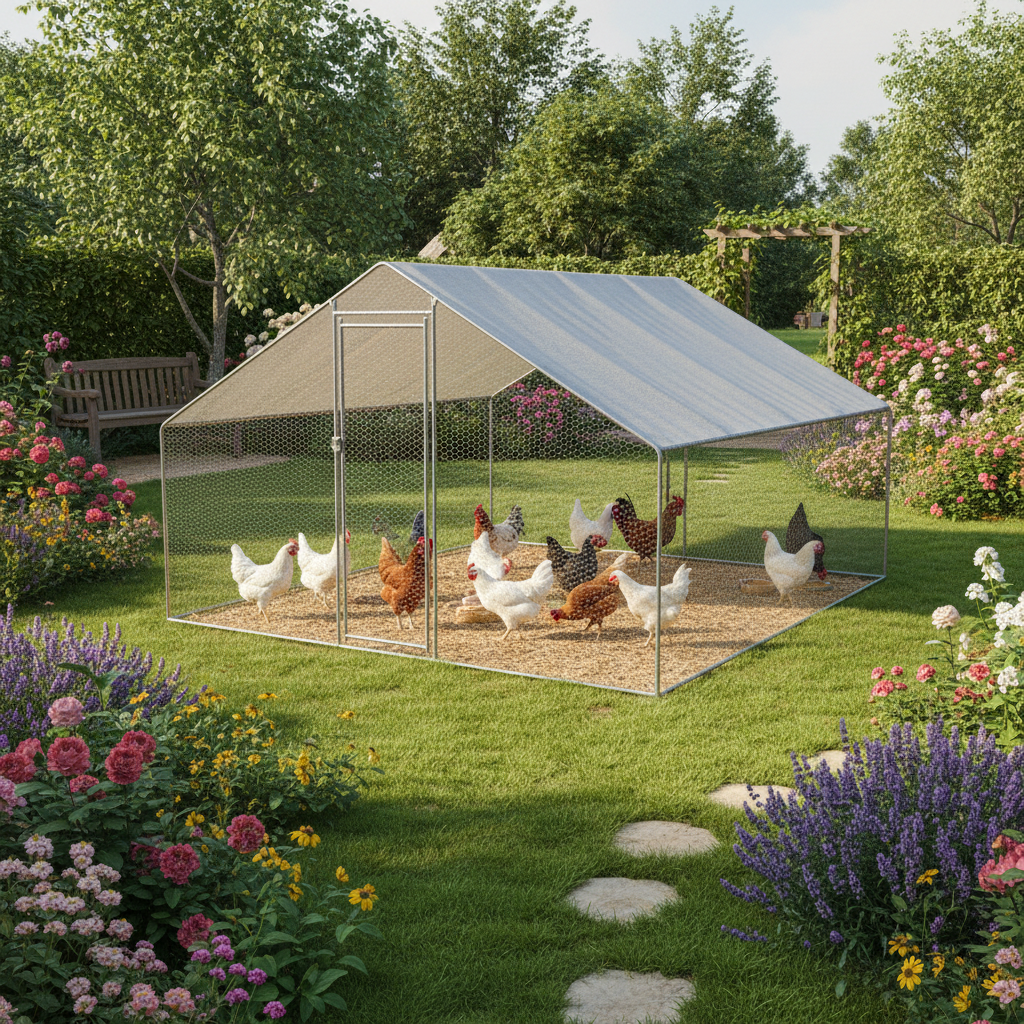 Freilaufgehege Hühner/Enten/Wachten 200x200x195cm aus Metall mit Sonnendach/Regenschutz