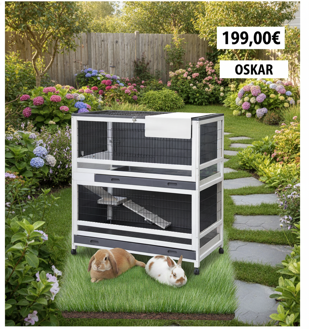 Hasenstall Kaninchenstall Meerschweinchenstall Grau Weiss