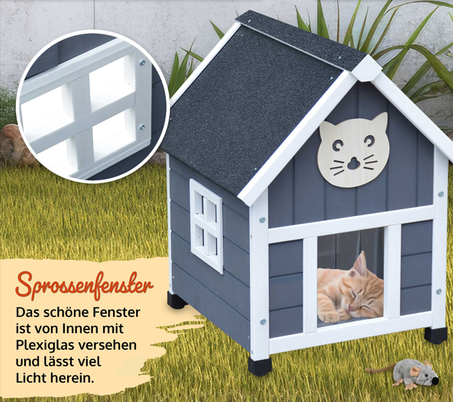 ! Bitte Lesen !! Retourenware ! Katzenhaus Katzenvilla Katzenkiste Katzenhütte Grau Weiss