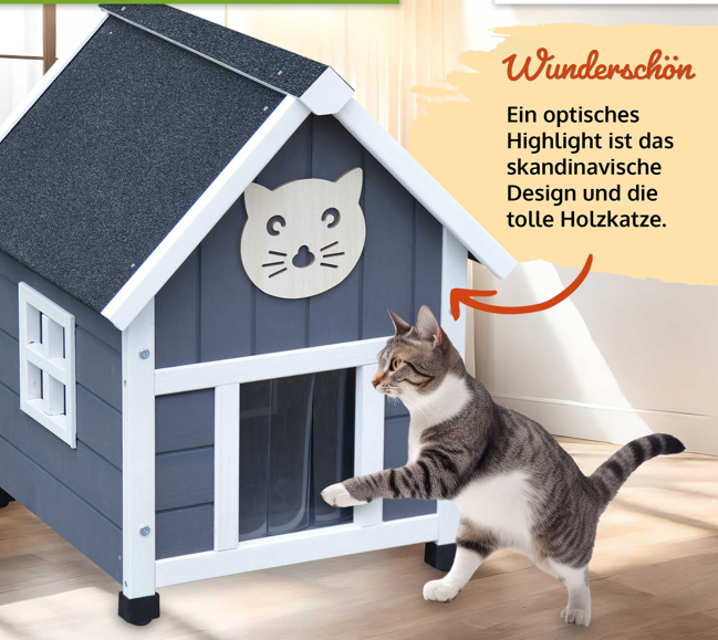 Katzenhaus Katzenvilla Katzenkiste Katzenhütte Grau Weiss 52 x 66 x 46 cm (B x H x T)