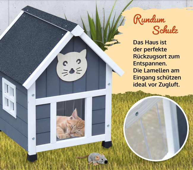 Katzenhaus Katzenvilla Katzenkiste Katzenhütte Grau Weiss 52 x 66 x 46 cm (B x H x T)