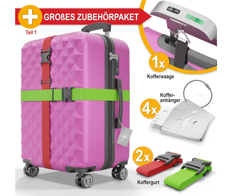 Hartschalenkoffer Kofferset Reisetrolley Hand Koffer 4-teiliges Kofferset PINK