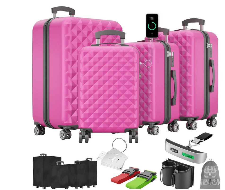 Hartschalenkoffer Kofferset Reisetrolley Hand Koffer 4-teiliges Kofferset PINK