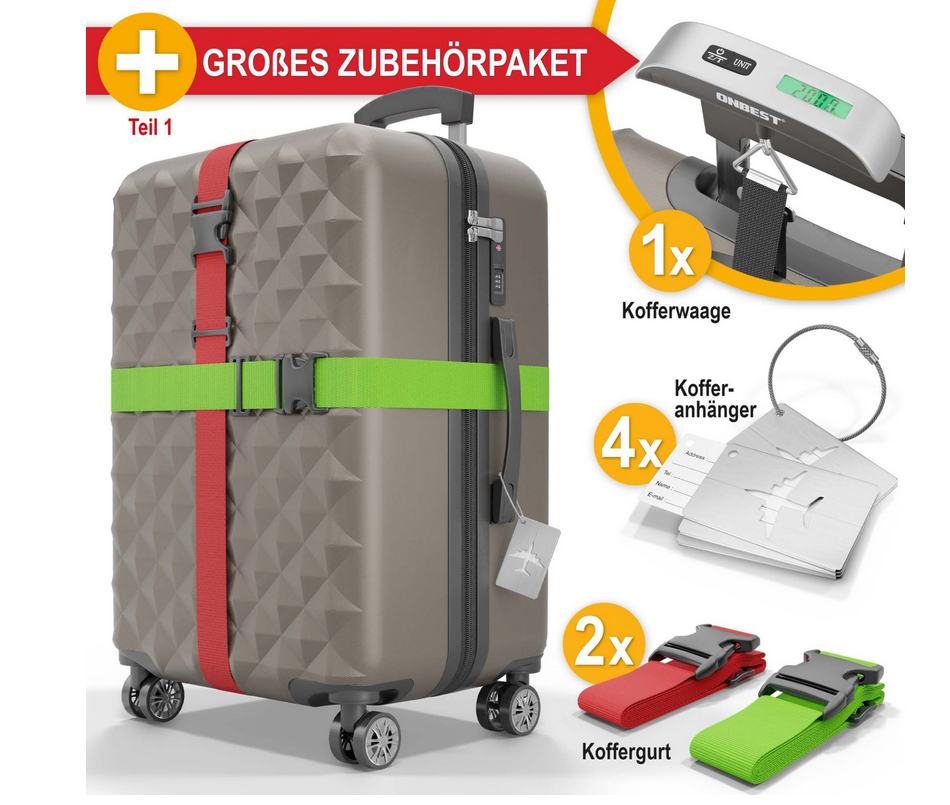 Hartschalenkoffer Kofferset Reisetrolley Hand Koffer Champagner 4-teiliges Kofferset