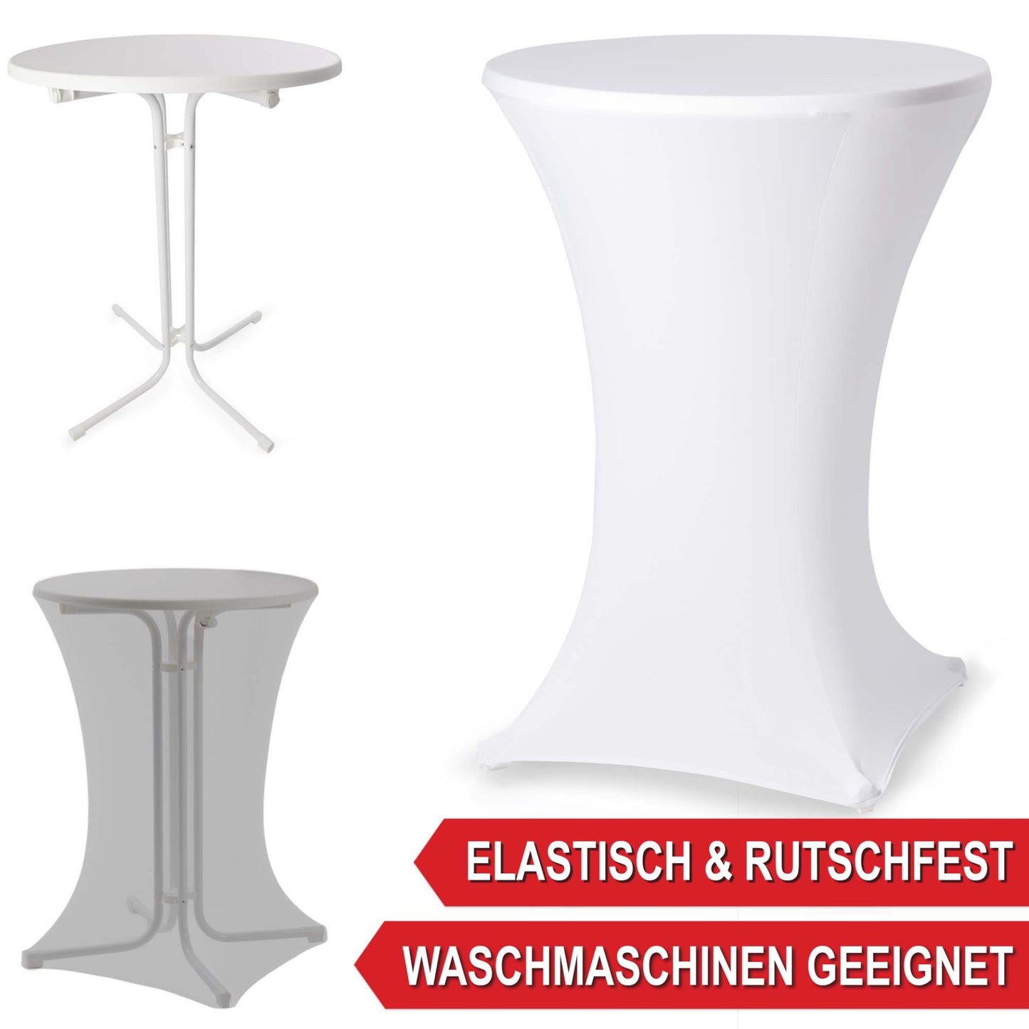 Partytisch Stehtisch Bartisch Imbisstisch Bistrotisch mit Tischhusse Weiss