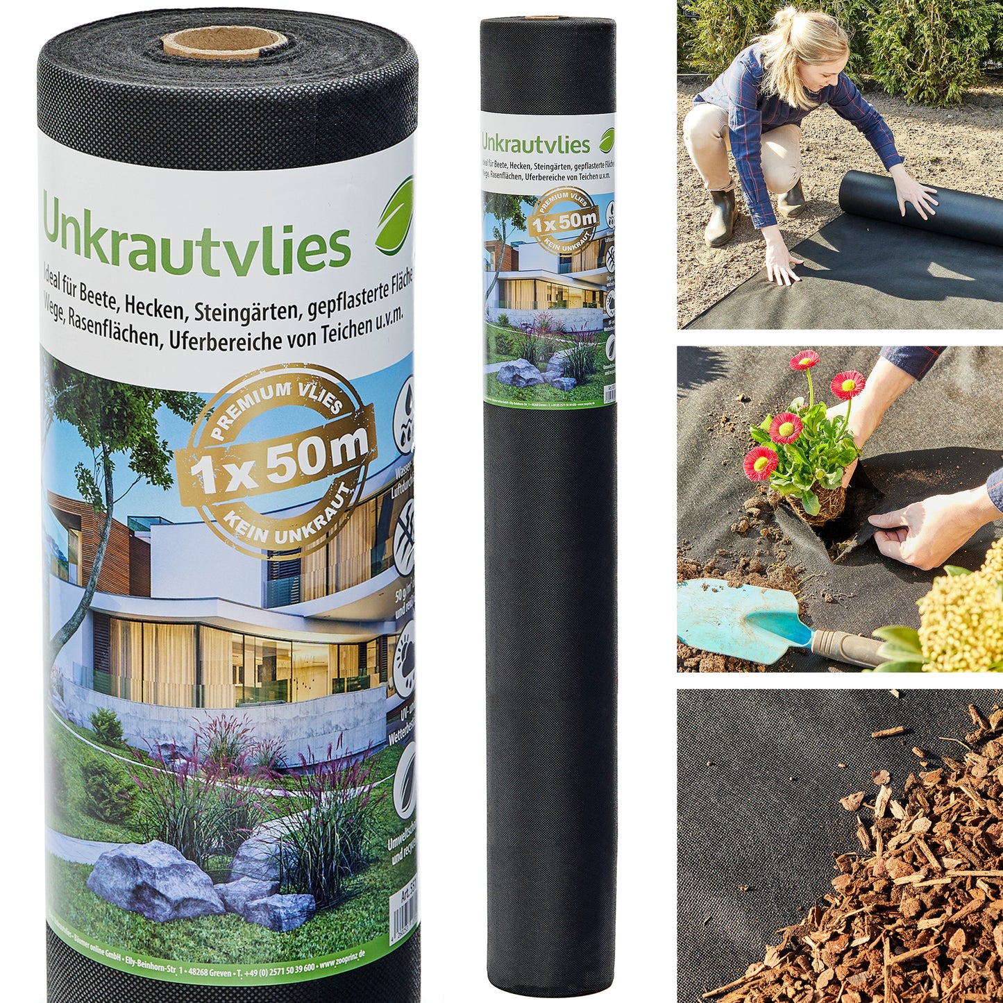 Unkrautvlies Gartenvlies Mulchvlies 50g/ m² 50 m Länge x 1 m Breite (551)