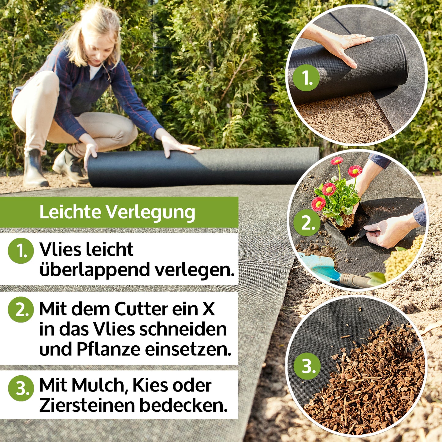 Unkrautvlies Gartenvlies Mulchvlies 50g/ m² 50 m Länge x 1 m Breite (551)