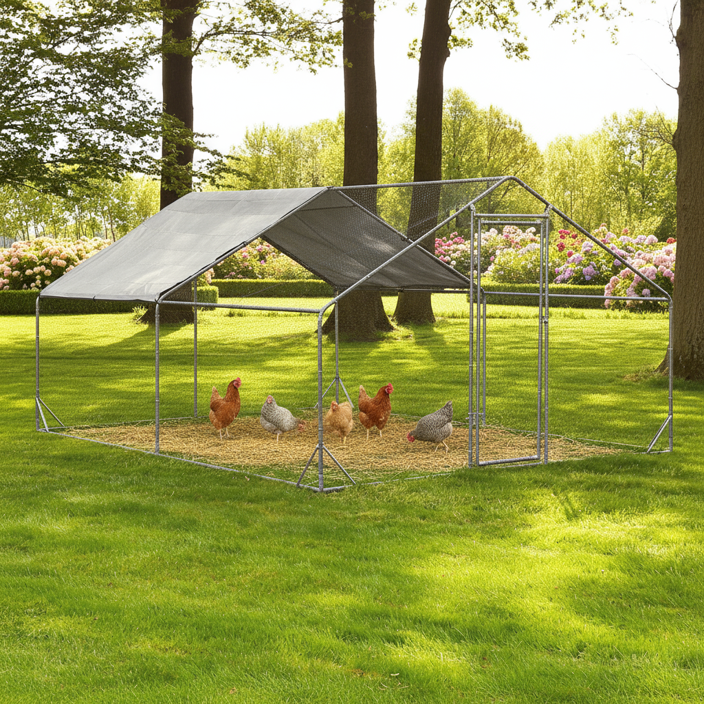 Freilaufgehege XL  Hühner/Enten /Wachteln 300x200x195cm aus Metall mit Sonnendach/Regenschutz