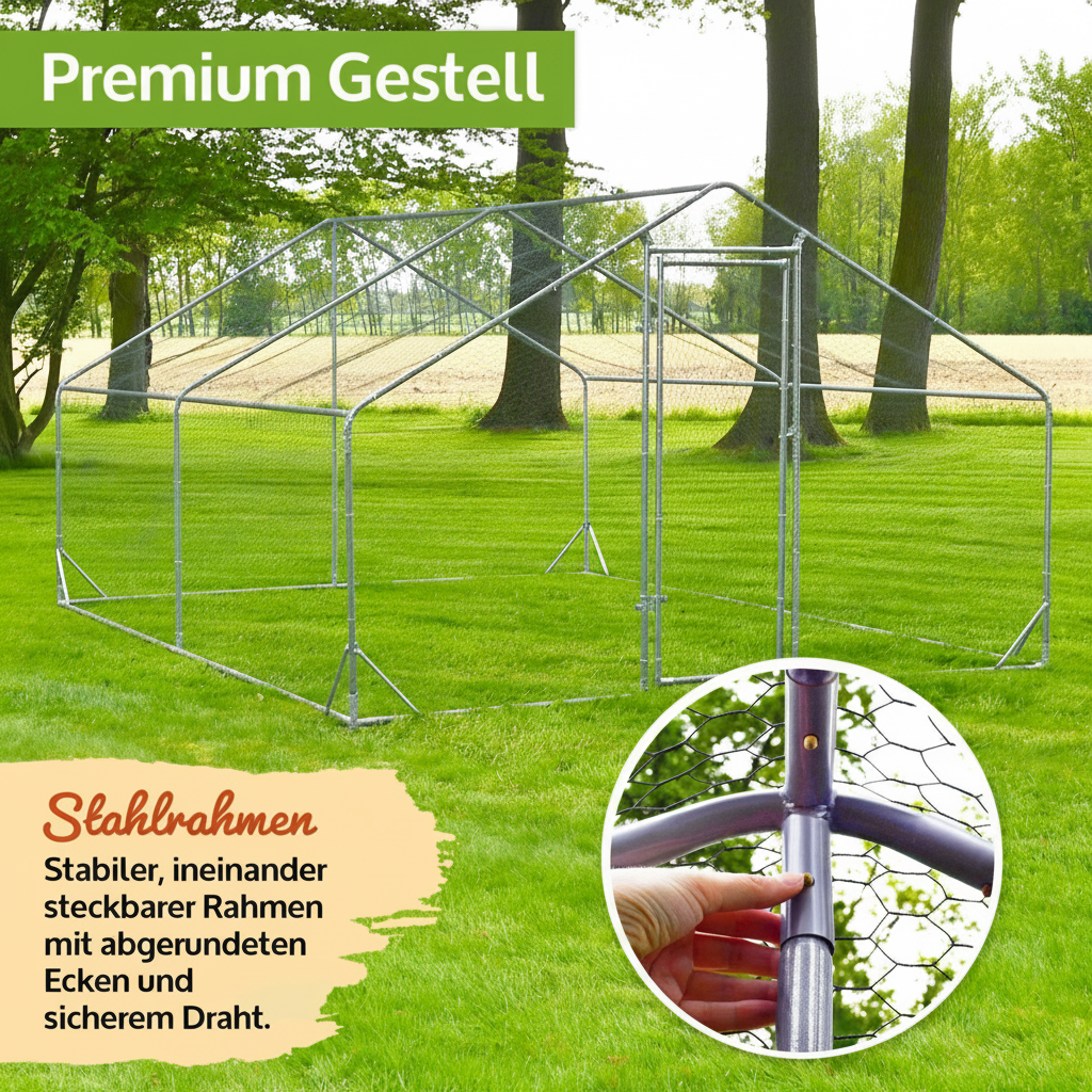 Freilaufgehege XL Hasen/Kainchen 300x200x195cm aus Metall mit Sonnendach/Regenschutz