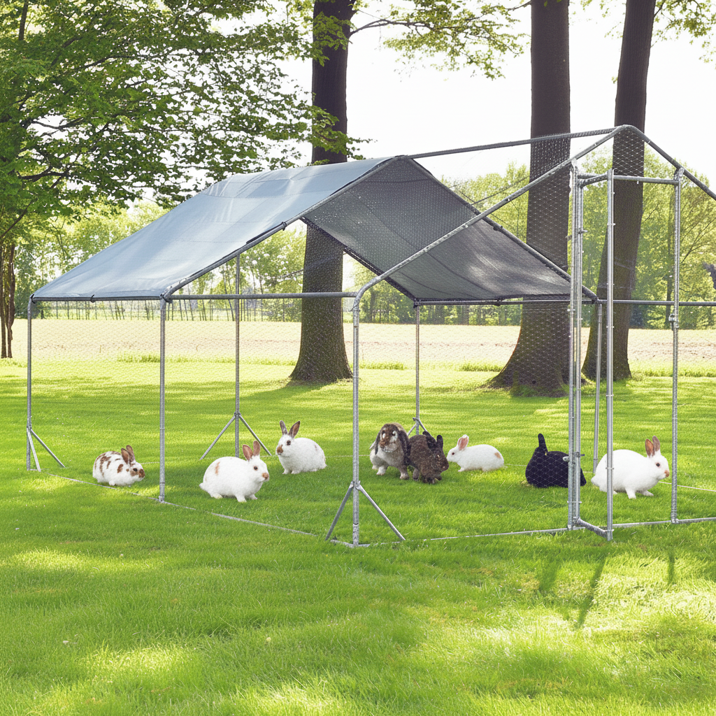 Freilaufgehege XL Hasen/Kainchen 300x200x195cm aus Metall mit Sonnendach/Regenschutz