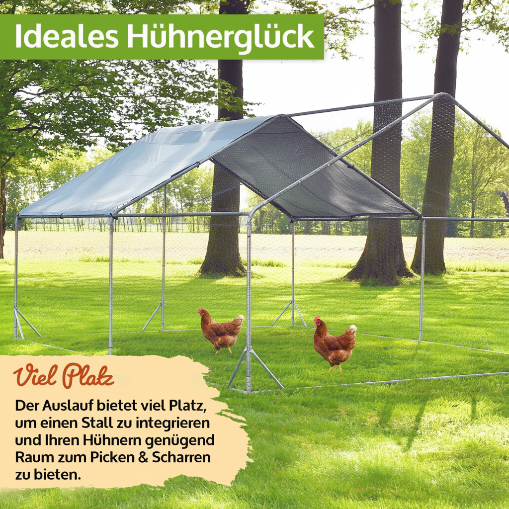 Freilaufgehege XL  Hühner/Enten /Wachteln 300x200x195cm aus Metall mit Sonnendach/Regenschutz