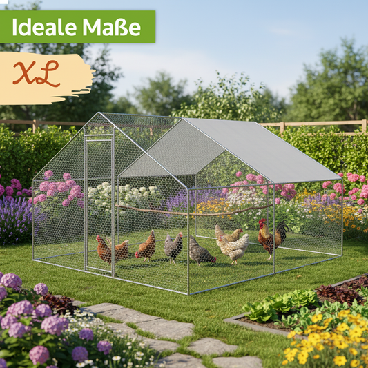 Freilaufgehege XL  Hühner/Enten /Wachteln 300x200x195cm aus Metall mit Sonnendach/Regenschutz