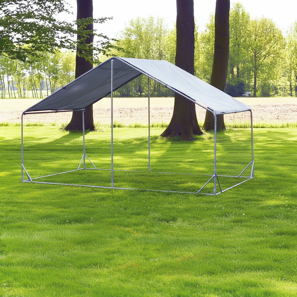 Freilaufgehege XXL Hühner/Wachteln/Enten 400x300x195cm aus Metall mit Sonnendach/Regenschutz