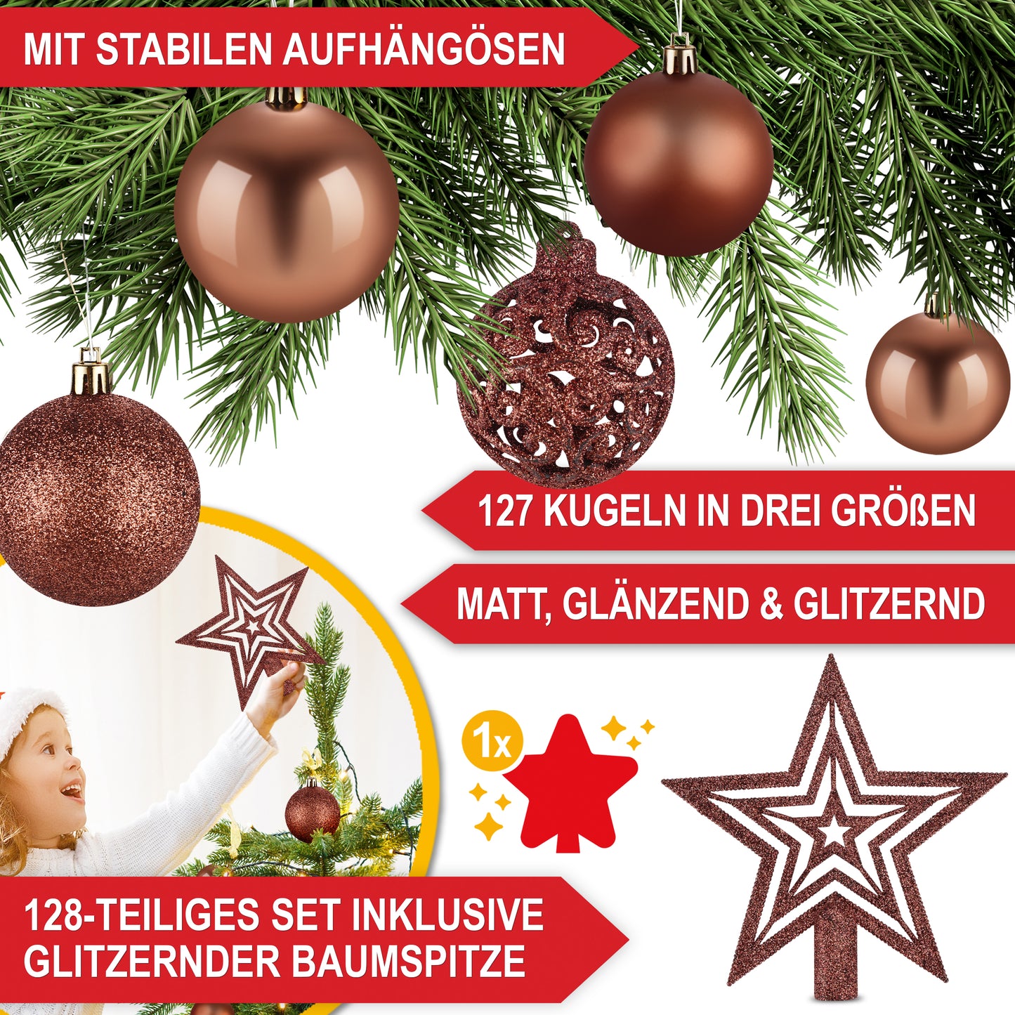 Weihnachtskugeln aus Kunststoff Christbaumschmuck  Braun