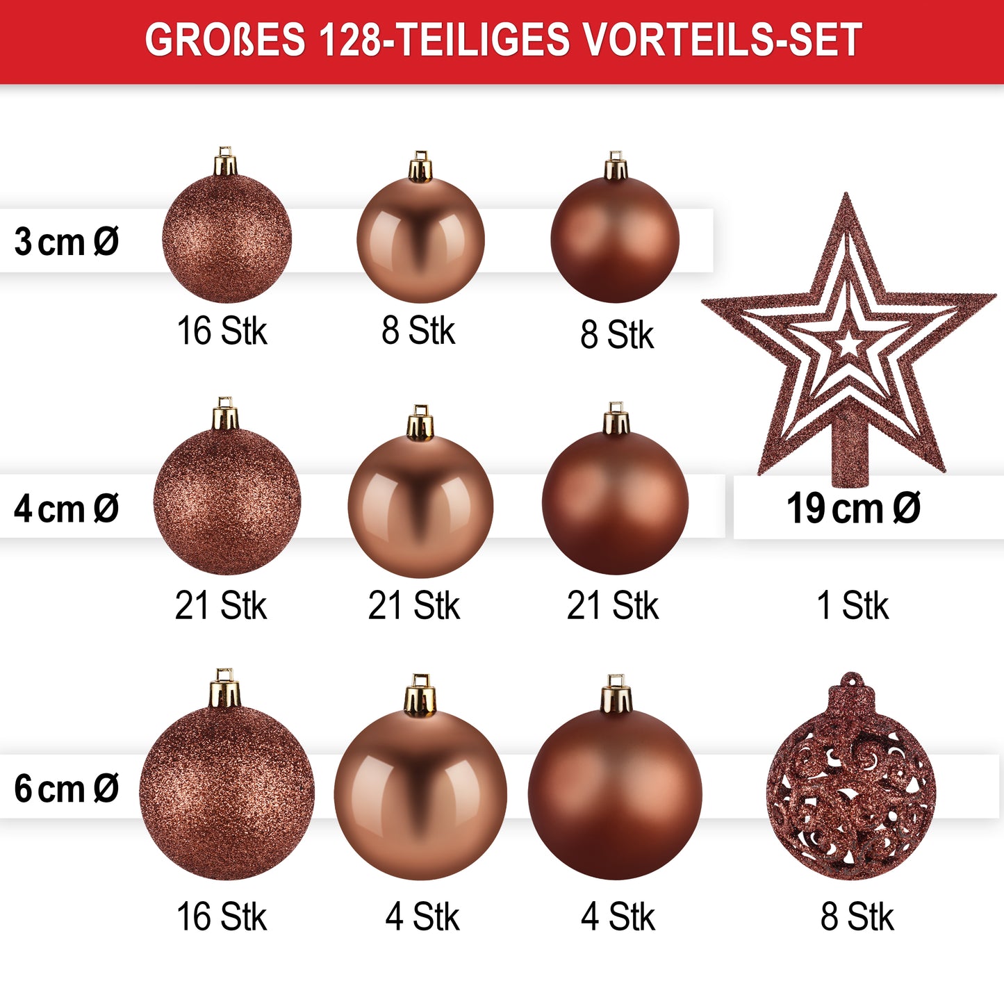 Weihnachtskugeln aus Kunststoff Christbaumschmuck  Braun