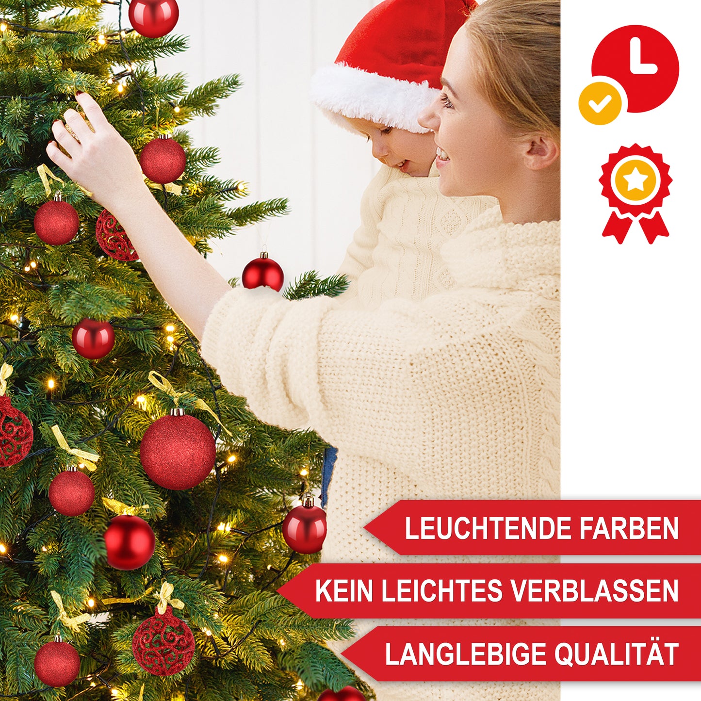 Weihnachtskugeln aus Kunststoff Christbaumschmuck 128-teiliges Set   Rot