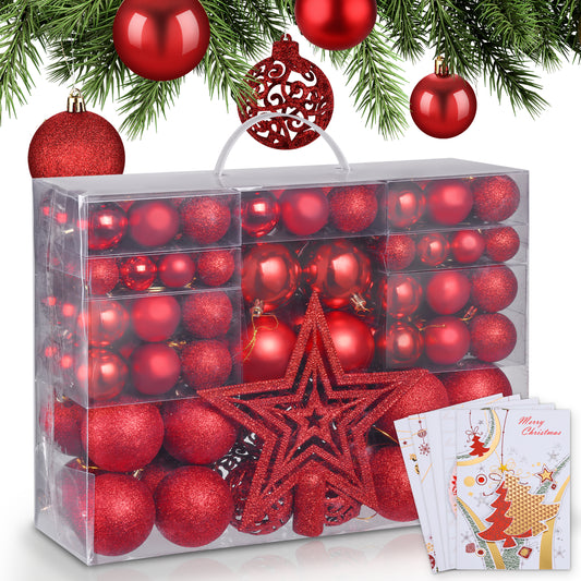 Weihnachtskugeln aus Kunststoff Christbaumschmuck 128-teiliges Set   Rot