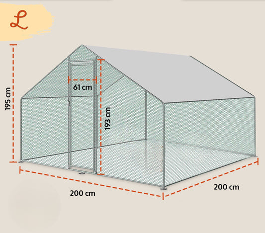 Hühnerstall Außengehege Auslauf Freilaufgehege aus Metall mit Sonnendach Regenschutz  200x200x195cm