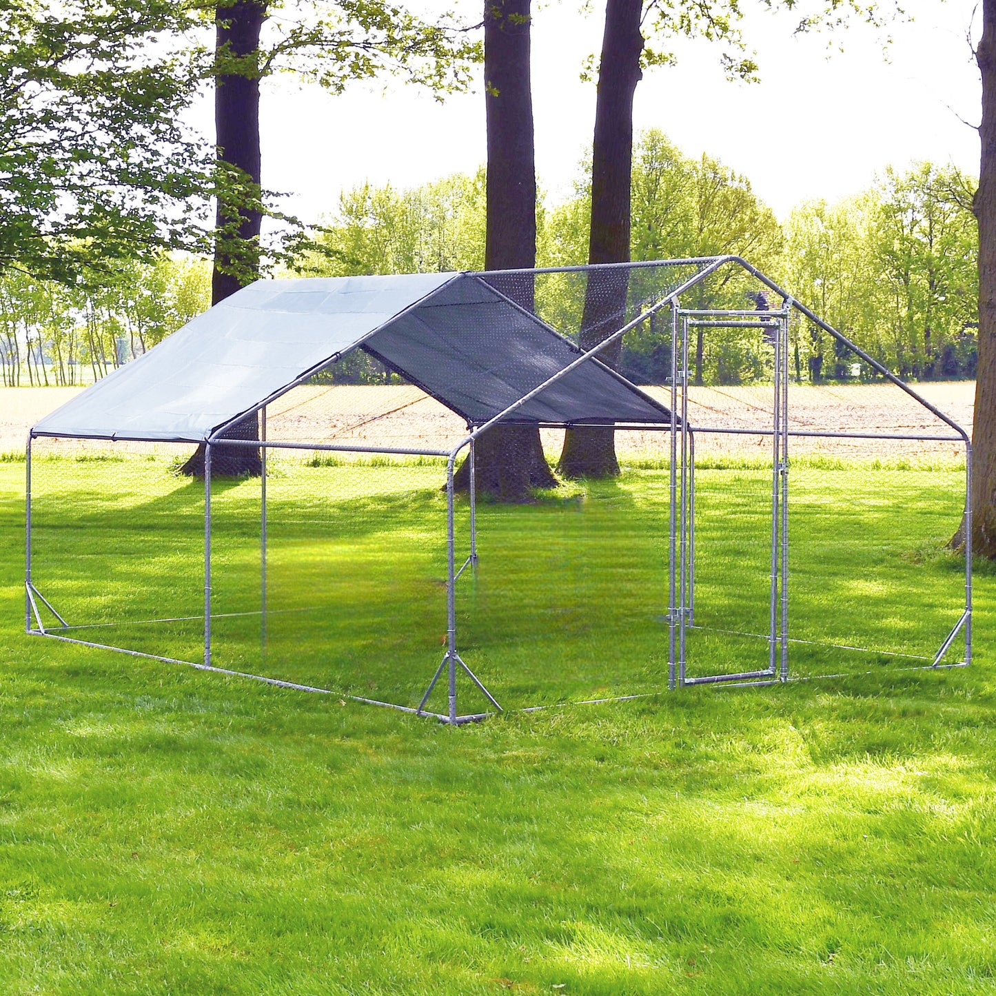 Hühnerstall Freilaufgehege Auslauf aus Metall mit Sonnendach Regenschutz Außengehege 300x200x195cm Hund Katze Hühner Kaninchen Enten Küken usw