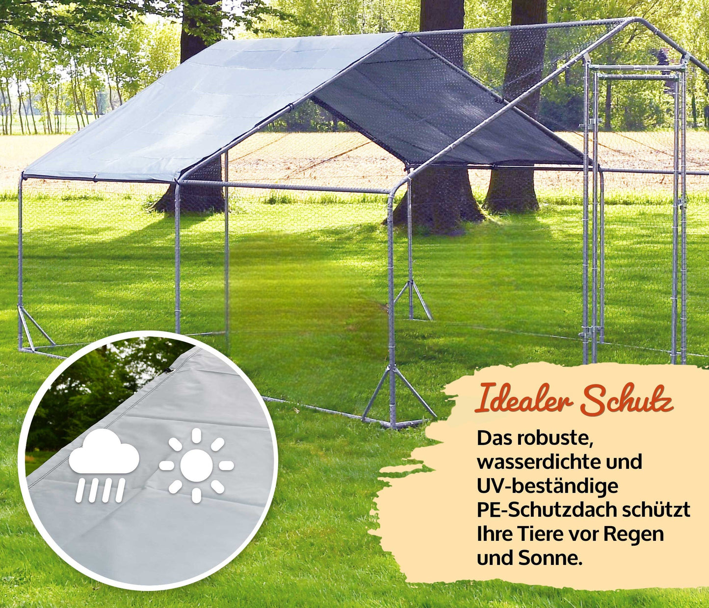 Hundegehege Freilaufgehege Hundezwinger Welpenauslauf Hundezaun 400x300x195cm Freilaufgehege aus Metall mit Sonnendach/Regenschutz