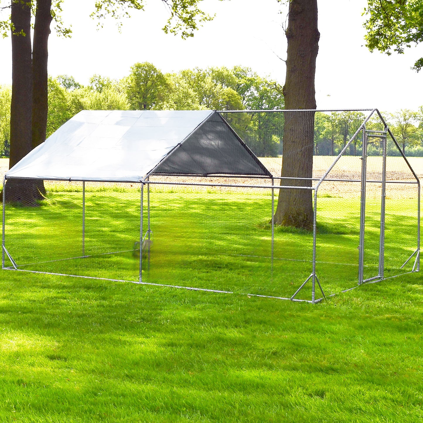 Hühnerstall Auslauf Freilaufgehege aus Metall mit Sonnendach Regenschutz Außengehege 400x300x195cm Hund Katze Hühner Kaninchen Enten Küken usw