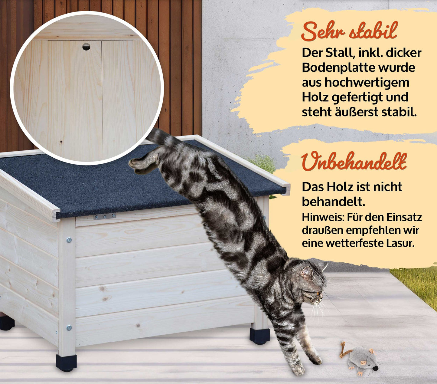 !! Bitte Lesen !! Retourenware ! Katzenbox Katzenhaus Katzenhütte Katzenvilla Katzenhöhle Natur 53 x 43 x 39 cm (B x H x T) Dach: 60 x 45 cm