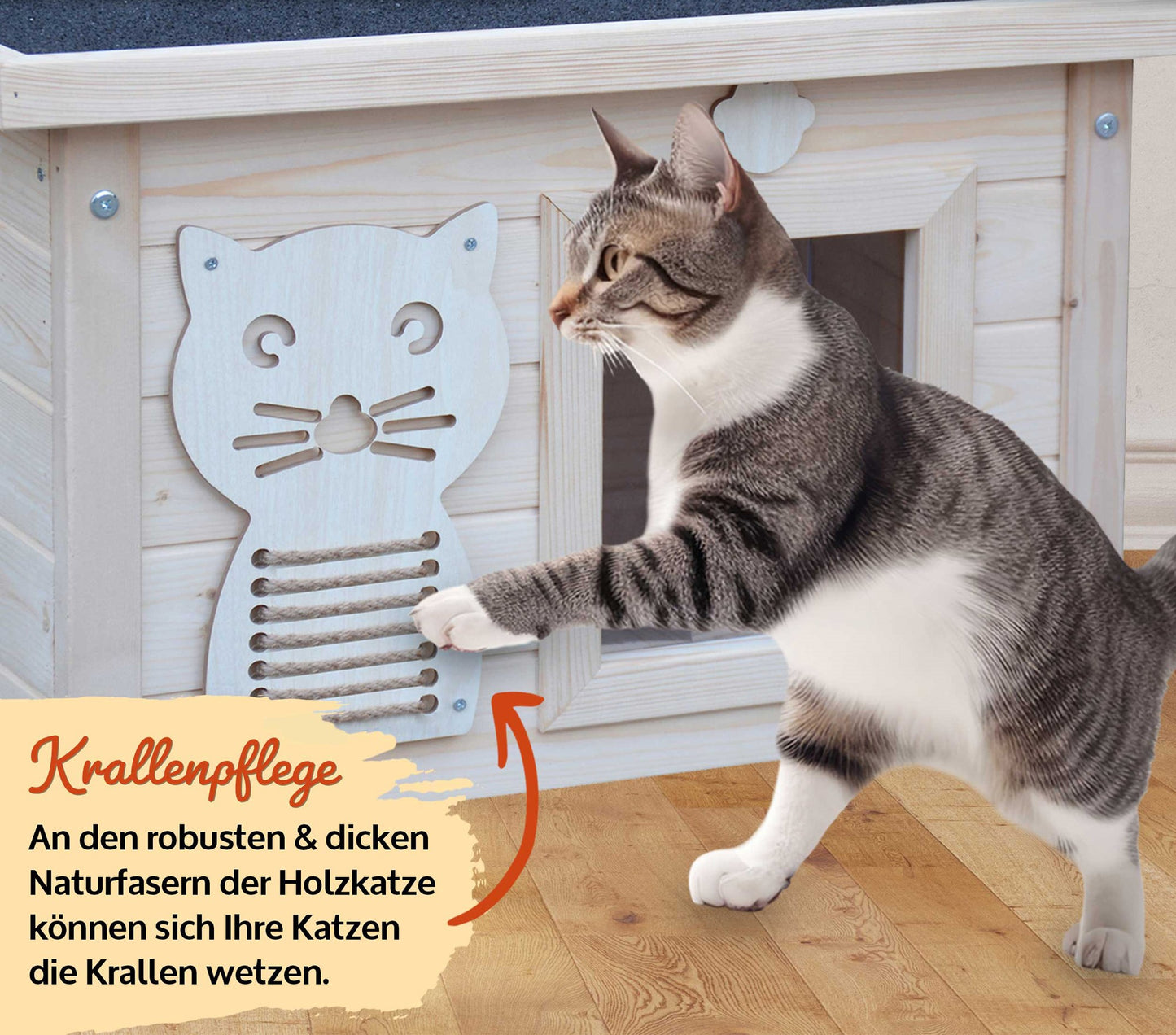 !! Bitte Lesen !! Retourenware ! Katzenbox Katzenhaus Katzenhütte Katzenvilla Katzenhöhle Natur 53 x 43 x 39 cm (B x H x T) Dach: 60 x 45 cm