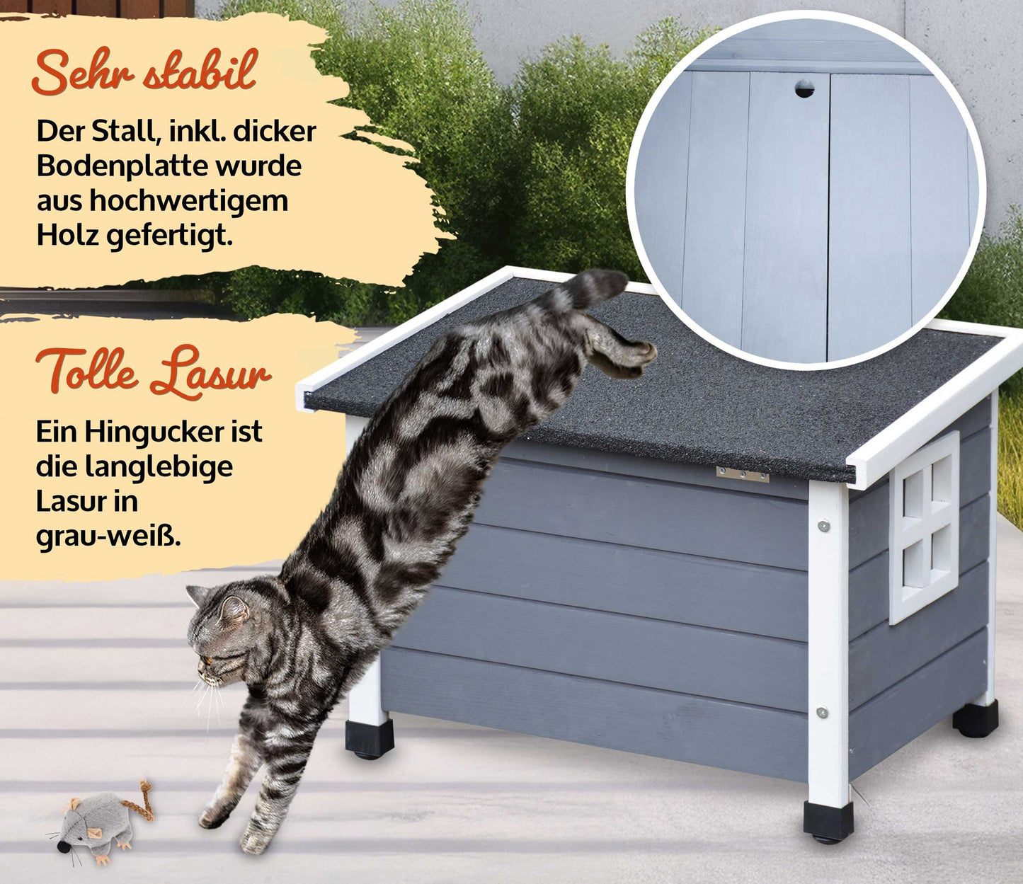 !! Bitte Lesen !! Retourenware !  Katzenvilla Katzenhütte Katzenhaus Katzenbox Katzenhöhle Grau Weiss 53 x 43 x 39 cm (B x H x T) Dach: 60 x 45 cm !!