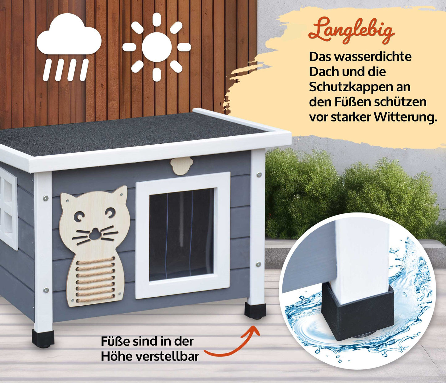 !! Bitte Lesen !! Retourenware !  Katzenvilla Katzenhütte Katzenhaus Katzenbox Katzenhöhle Grau Weiss 53 x 43 x 39 cm (B x H x T) Dach: 60 x 45 cm !!