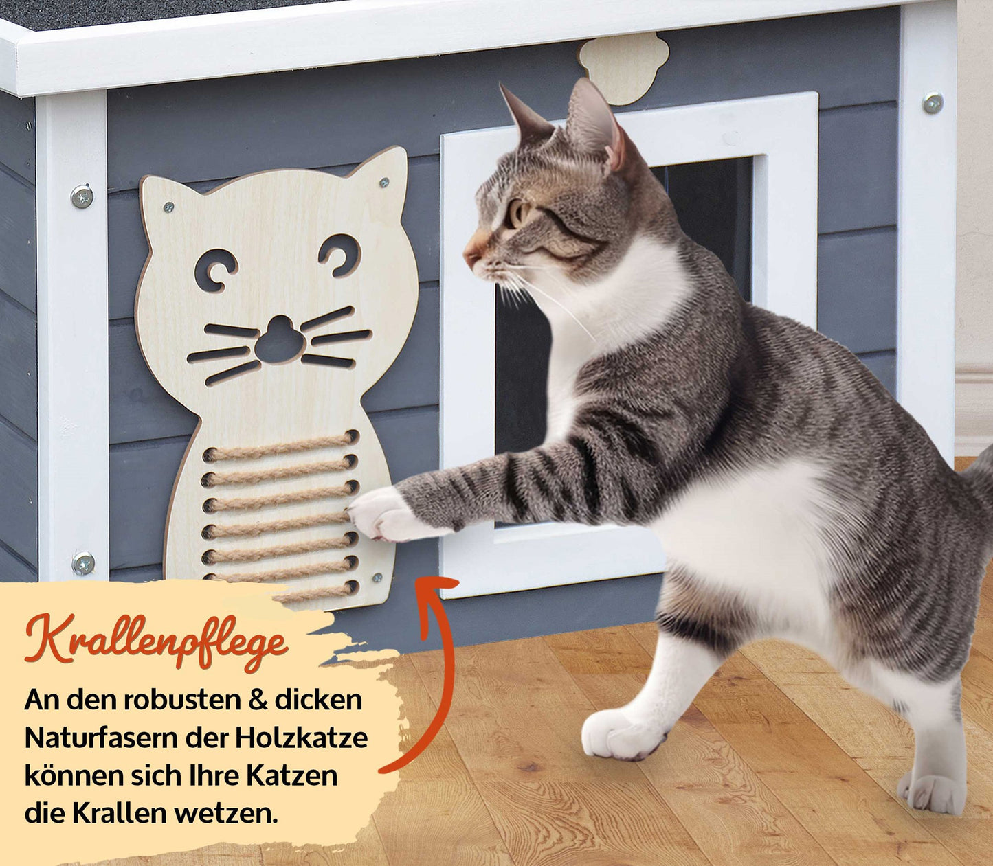 !! Bitte Lesen !! Retourenware !  Katzenvilla Katzenhütte Katzenhaus Katzenbox Katzenhöhle Grau Weiss 53 x 43 x 39 cm (B x H x T) Dach: 60 x 45 cm !!