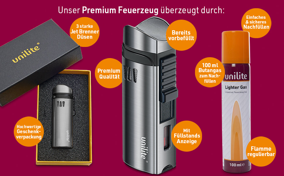 Unilite Feuerzeug Silbe/Antrazit   Jet 061 Sturmfeuerzeug