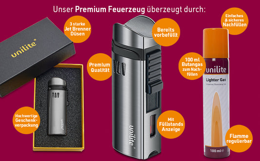Unilite Feuerzeug Silbe/Antrazit   Jet 061 Sturmfeuerzeug