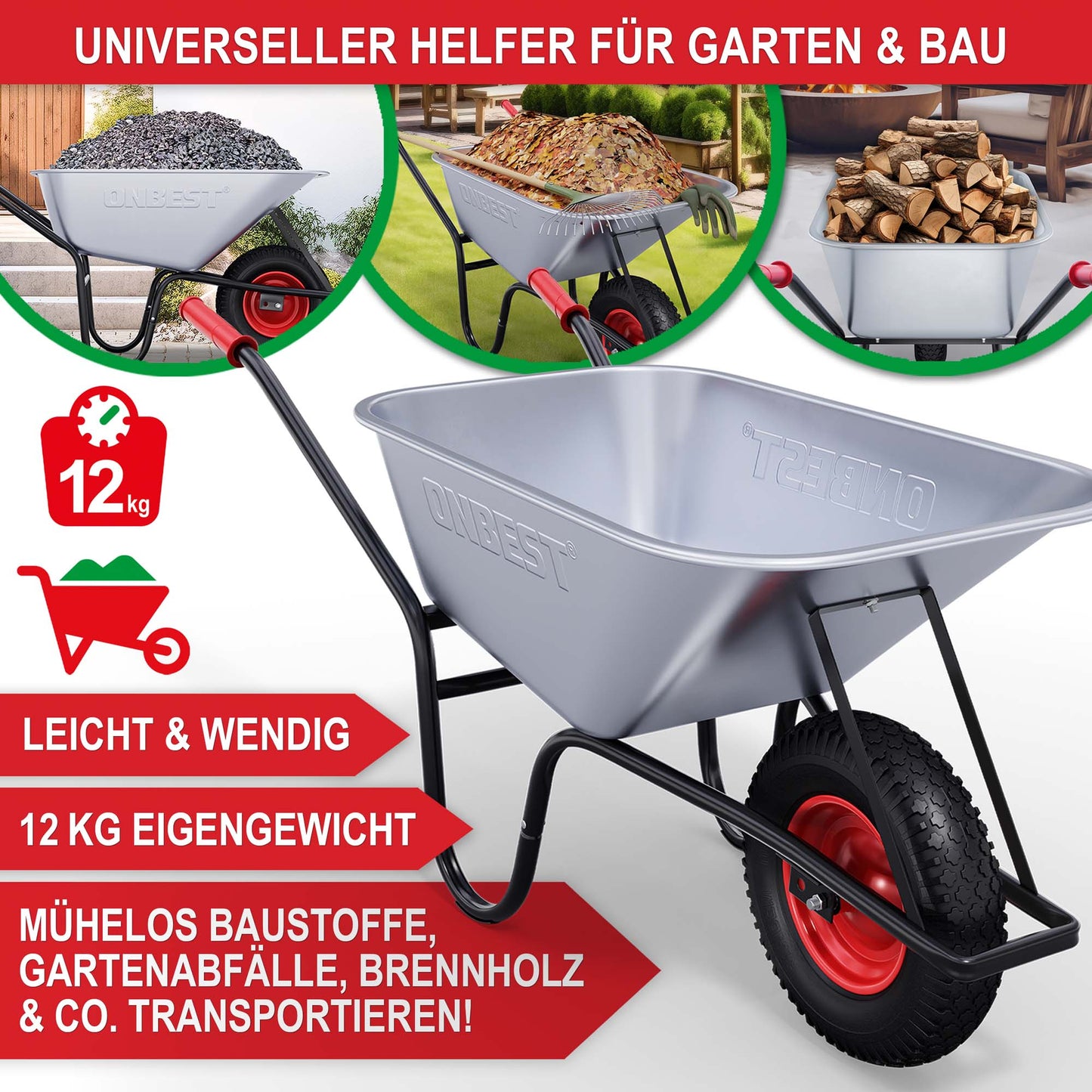 Gartenschubkarre Schubkarre Gartenkarre Vollverzinkte 100 Liter Wanne