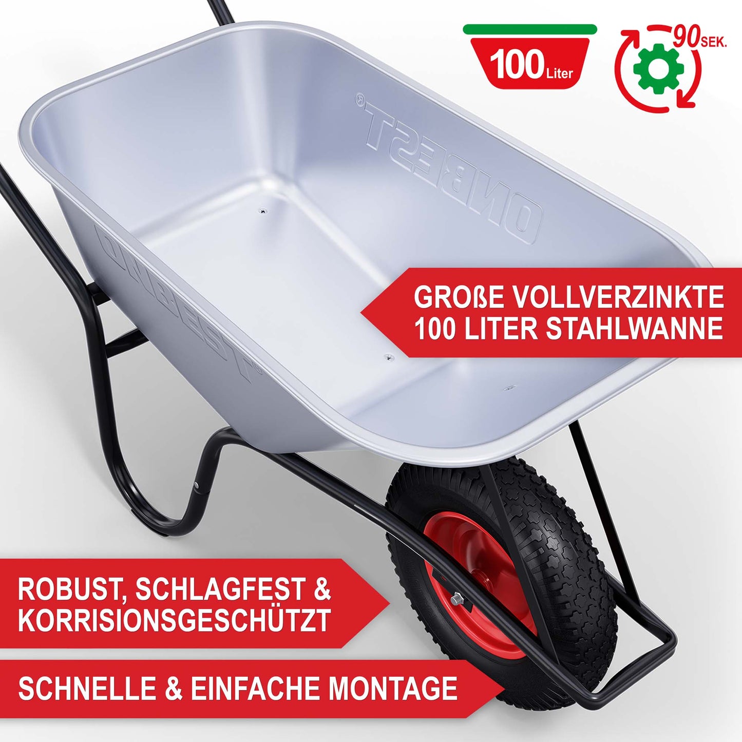 Gartenschubkarre Schubkarre Gartenkarre Vollverzinkte 100 Liter Wanne