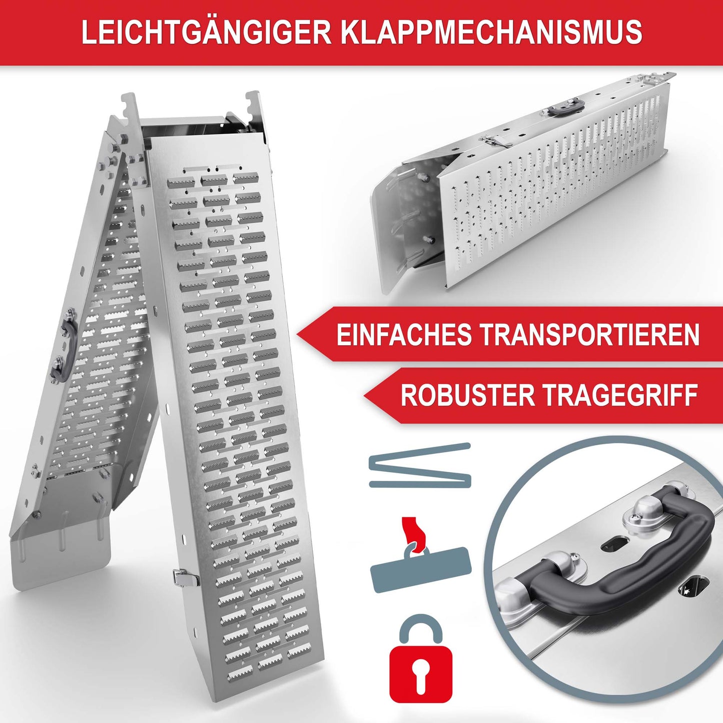 Klappmechanismus Auffahrrampe 400kg Pkw Stahl Lade Verlade Auto Auffahr Rampe
