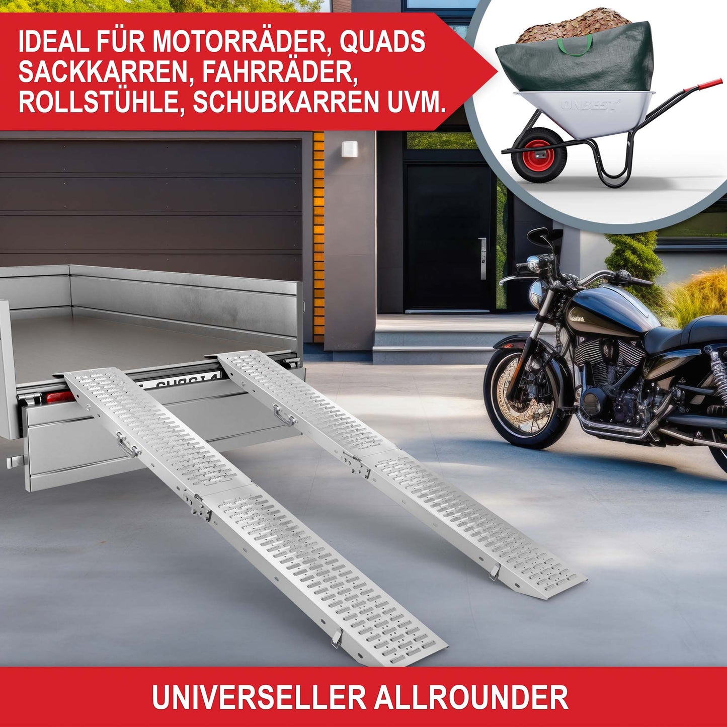 Klappmechanismus Auffahrrampe 400kg Pkw Stahl Lade Verlade Auto Auffahr Rampe